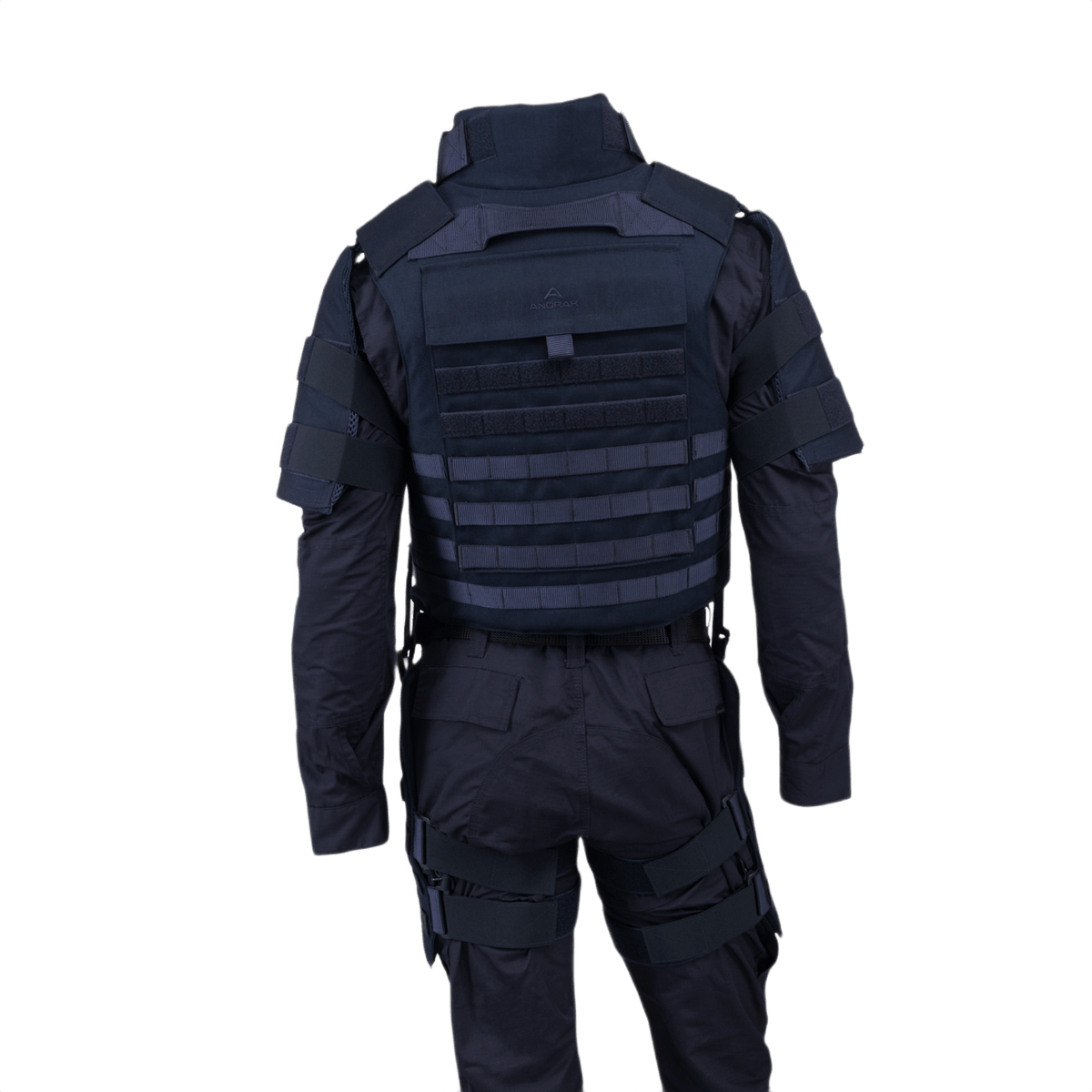Anorak Niobium® Tactical II – full set pehmeä kehonpanssari ampuma-aseita ja veitsiä vastaan, nähtynä takaa.