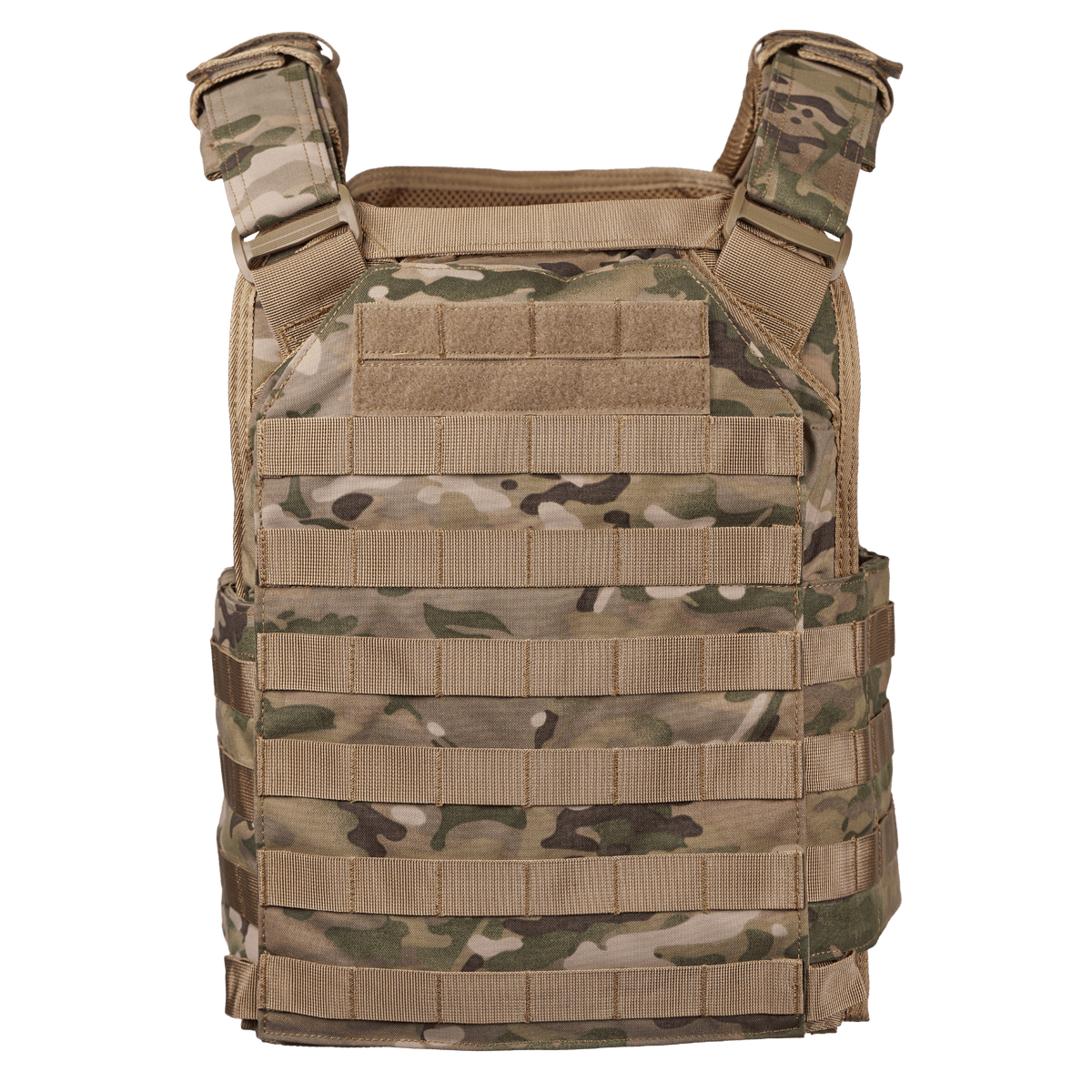 EA Plate Carrier Camo maastokuvioitu, kestävä materiaali, suunniteltu ammattilaiskäyttöön luotisuojaukseen, galleria-asento 1.