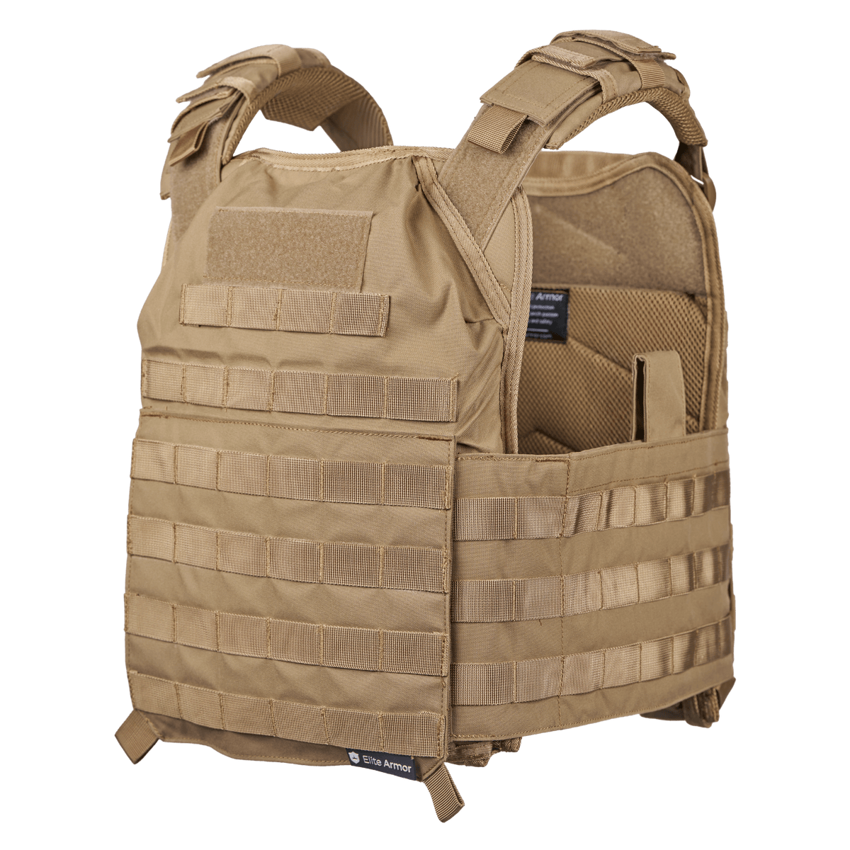 EA Plate Carrier Khaki galleria-asema 1, modulaarinen design, kestävä materiaali ja NIJ-sertifiointi ammattimaiseen kehosuojaukseen.