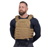 EA Plate Carrier Khaki galleria-asema 1, modulaarinen design, kulutusta kestävä materiaali ja NIJ-sertifiointi ammattimaiseksi luotinsuojaliiviksi.
