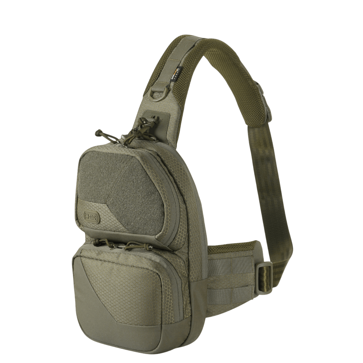 M-Tac Buckler Taske Elite Hex mustana, MOLLE-järjestelmä ja Hex-Cordura-materiaali, kaksi taskua ja piilotettu asekantotila.